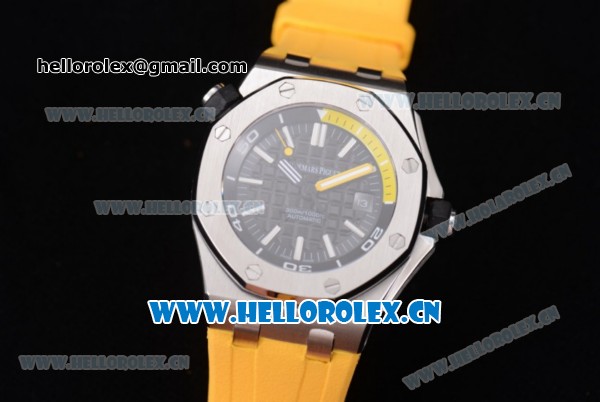 Audemars Piguet Royal Oak Offshore Diver Asia Automatic Steel Case with Black Dial Yellow Rubber Strap and Stick Markers (EF) - Click Image to Close